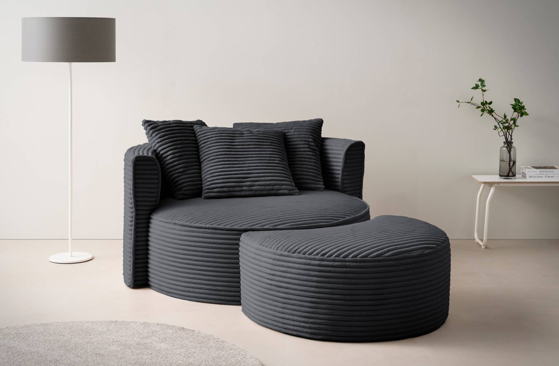 LeGer Home by Lena Gercke XXL-Sessel »Isalie, Rundsessel mit Hocker, Lesesessel, Loveseat, Big-Sessel«, (Set), trendige Stoffe, mit 3 Zierkissen, grosse Sitzfläche von LeGer Home by Lena Gercke