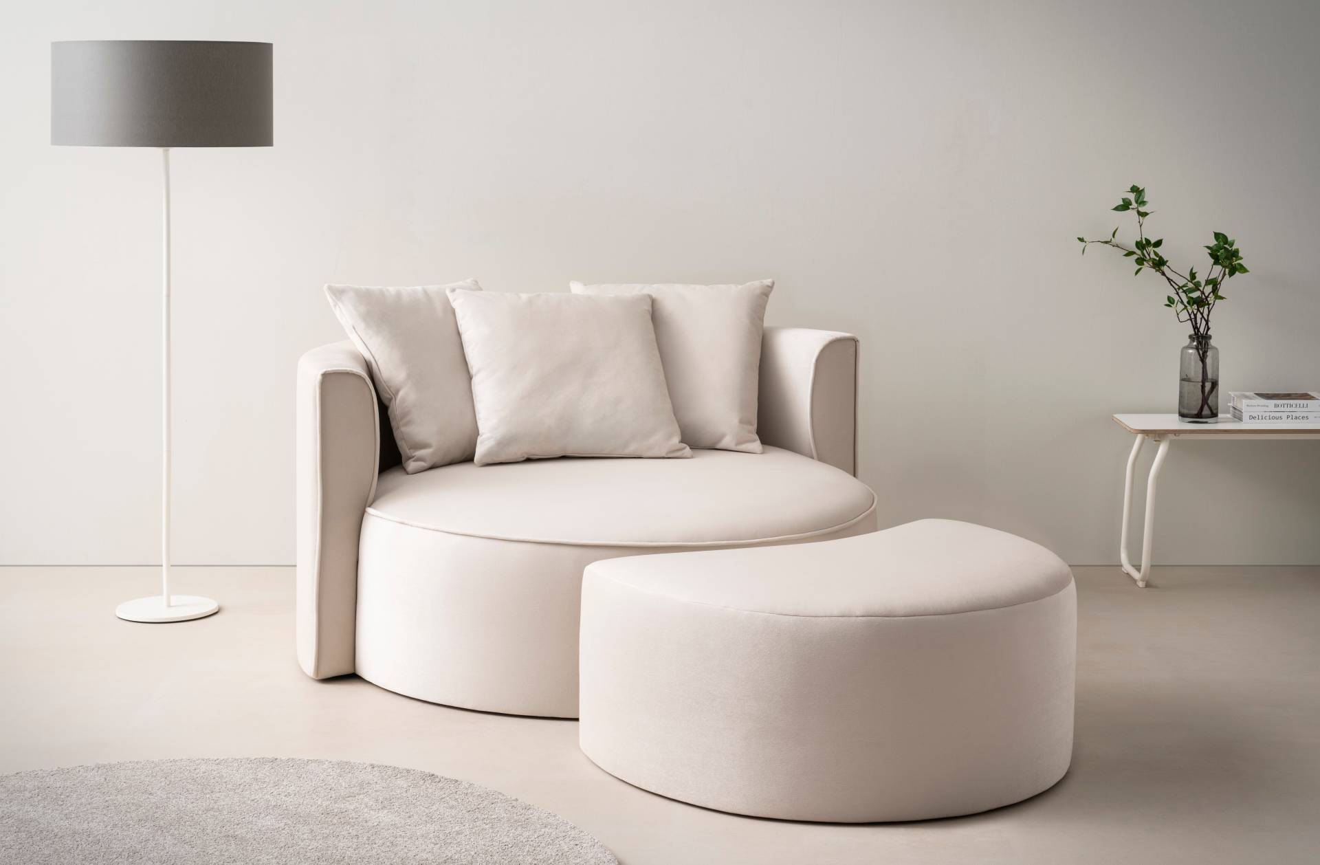 LeGer Home by Lena Gercke XXL-Sessel »Isalie, Rundsessel mit Hocker, Lesesessel, Loveseat, Big-Sessel«, (Set), trendige Stoffe, mit 3 Zierkissen, grosse Sitzfläche von LeGer Home by Lena Gercke