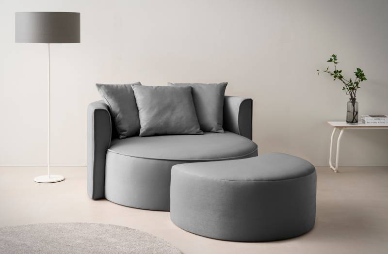 LeGer Home by Lena Gercke XXL-Sessel »Isalie, Rundsessel mit Hocker, Lesesessel, Loveseat, Big-Sessel«, (Set), trendige Stoffe, mit 3 Zierkissen, grosse Sitzfläche von LeGer Home by Lena Gercke