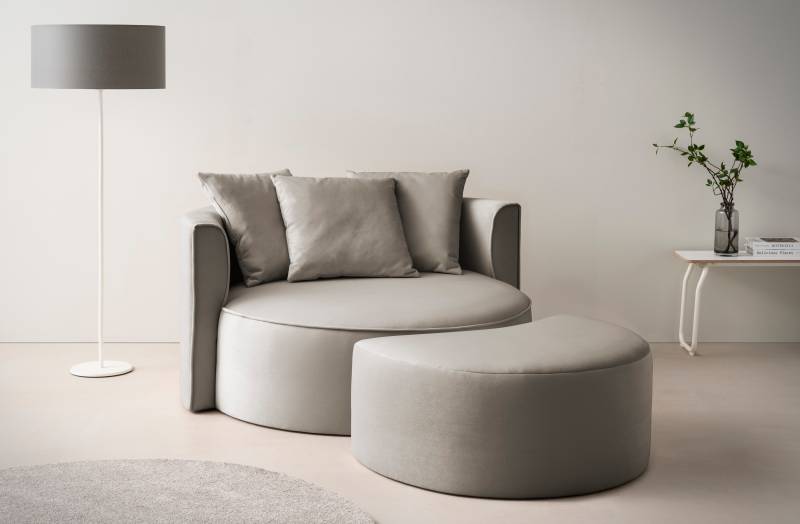 LeGer Home by Lena Gercke XXL-Sessel »Isalie, Rundsessel mit Hocker, Lesesessel, Loveseat, Big-Sessel«, (Set), trendige Stoffe, mit 3 Zierkissen, grosse Sitzfläche von LeGer Home by Lena Gercke