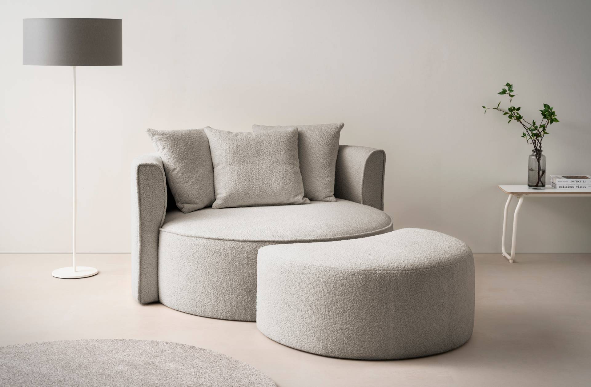 LeGer Home by Lena Gercke XXL-Sessel »Isalie, Rundsessel mit Hocker, Lesesessel, Loveseat, Big-Sessel«, (Set), trendige Stoffe, mit 3 Zierkissen, grosse Sitzfläche von LeGer Home by Lena Gercke