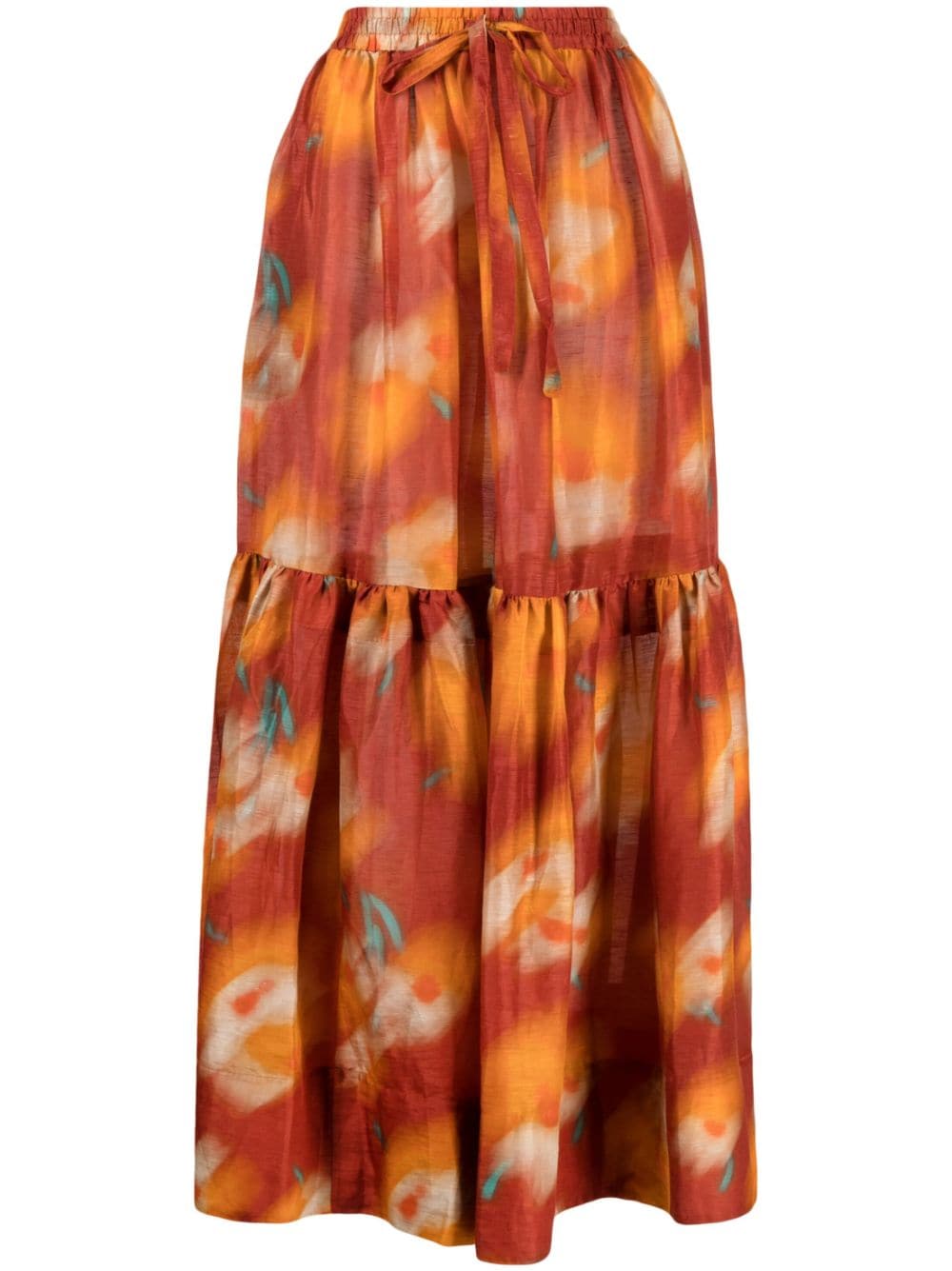 Lee Mathews abstract-print linen-silk skirt - Red von Lee Mathews