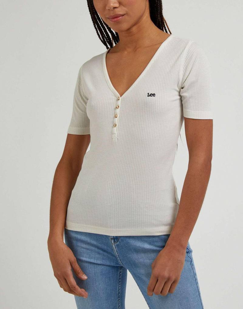 Lee - T-Shirt Kurzarm Henley, für Damen, Beige, Größe M von Lee