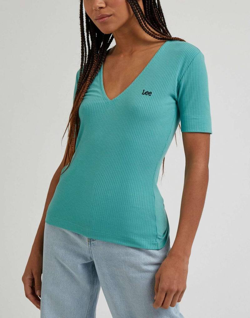 T-shirt V Neck Rib Damen Blau L von Lee