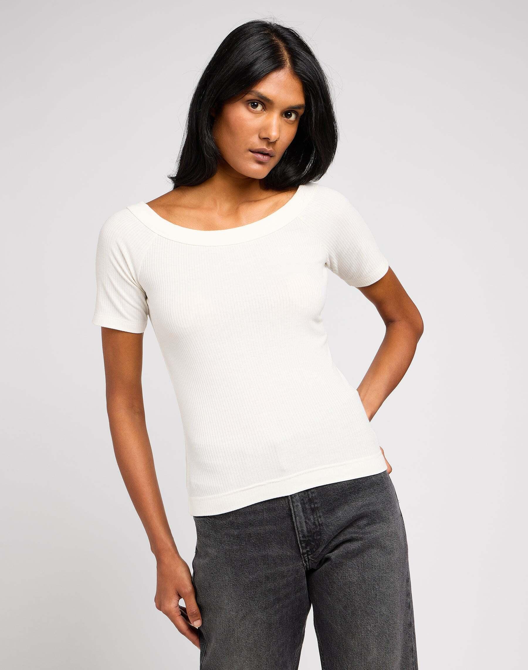 T-shirts Off The Shoulder Rib Damen Écru L von Lee