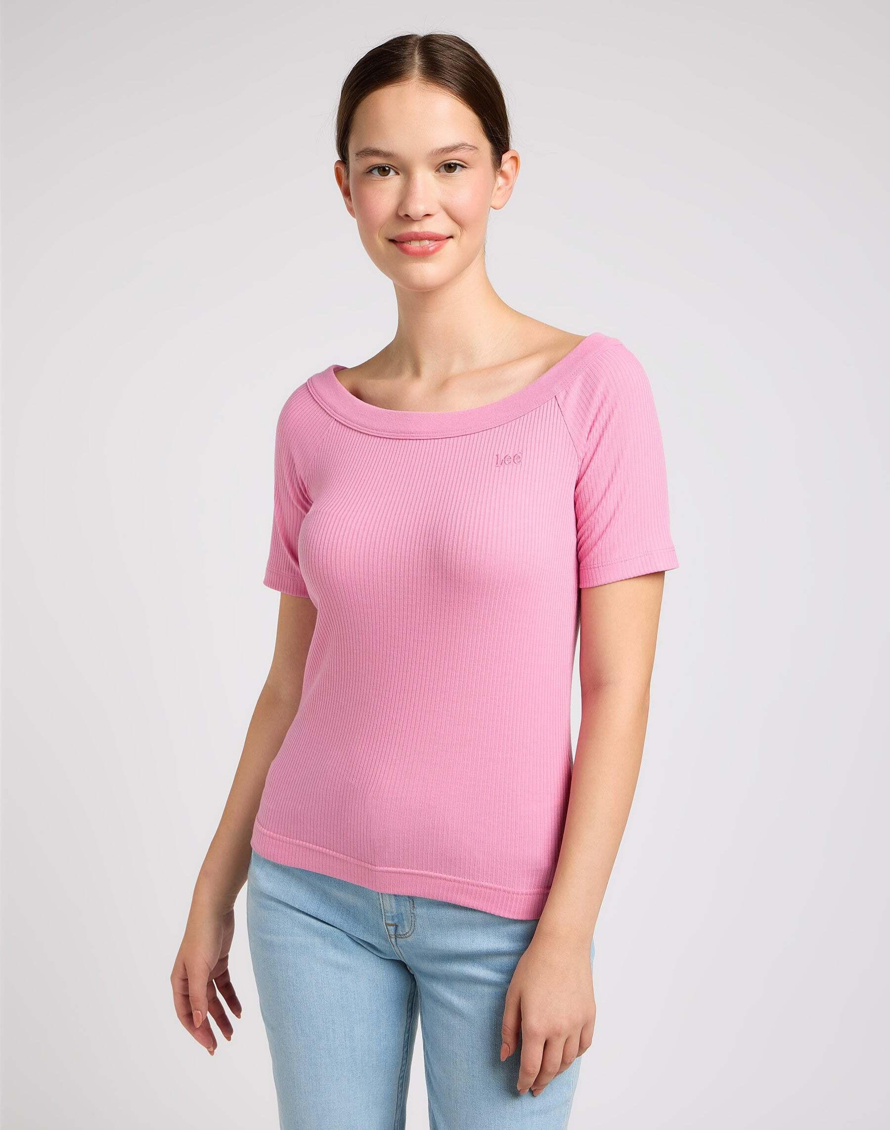 T-shirts Off The Shoulder Rib Damen Rosa S von Lee