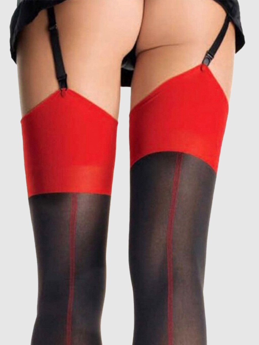 Leg-avenue Contrast Backseam Strümpfe, Schwarz Rot - Amorana von Leg Avenue