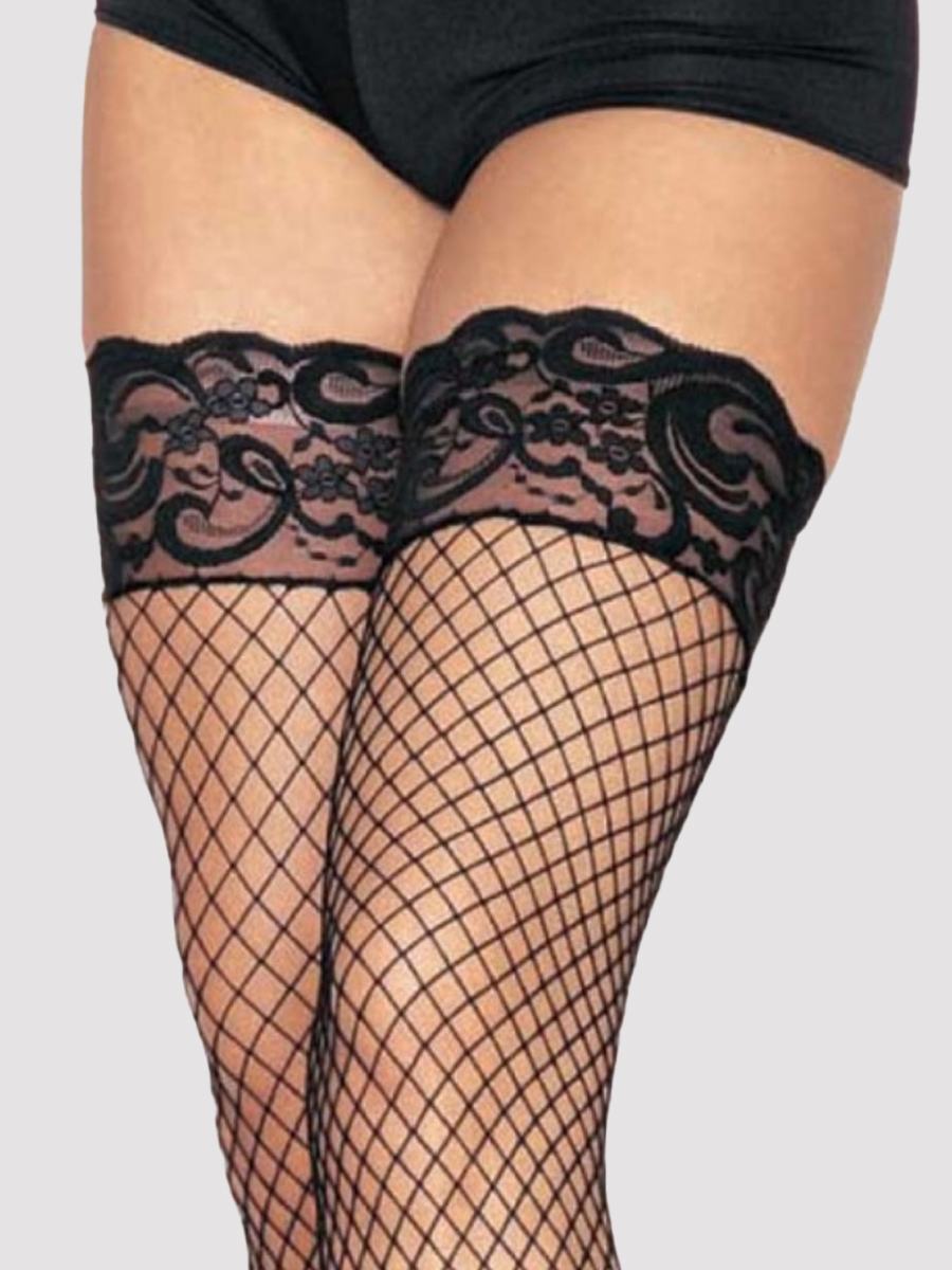 Leg-avenue Stay-up Industrial Net Halterlose Strümpfe, Schwarz, Textil - Amorana von Leg Avenue