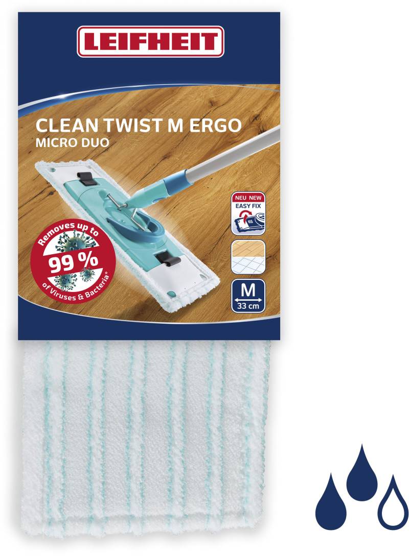 Leifheit Wischbezug »bCLEAN TWIST M Ergo micro duo«, Mikrofaser, 3 cmx14 cm, (1 St.), besonders hohe Aufnahme von Schmutz und Schmutzwasser,Wischbreite 33cm von Leifheit