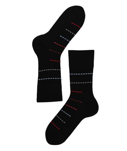 Lenz Longlife socks men 2er Pack - schwarz/blau-grau-rot streifen (Grösse: 39-41) von Lenz