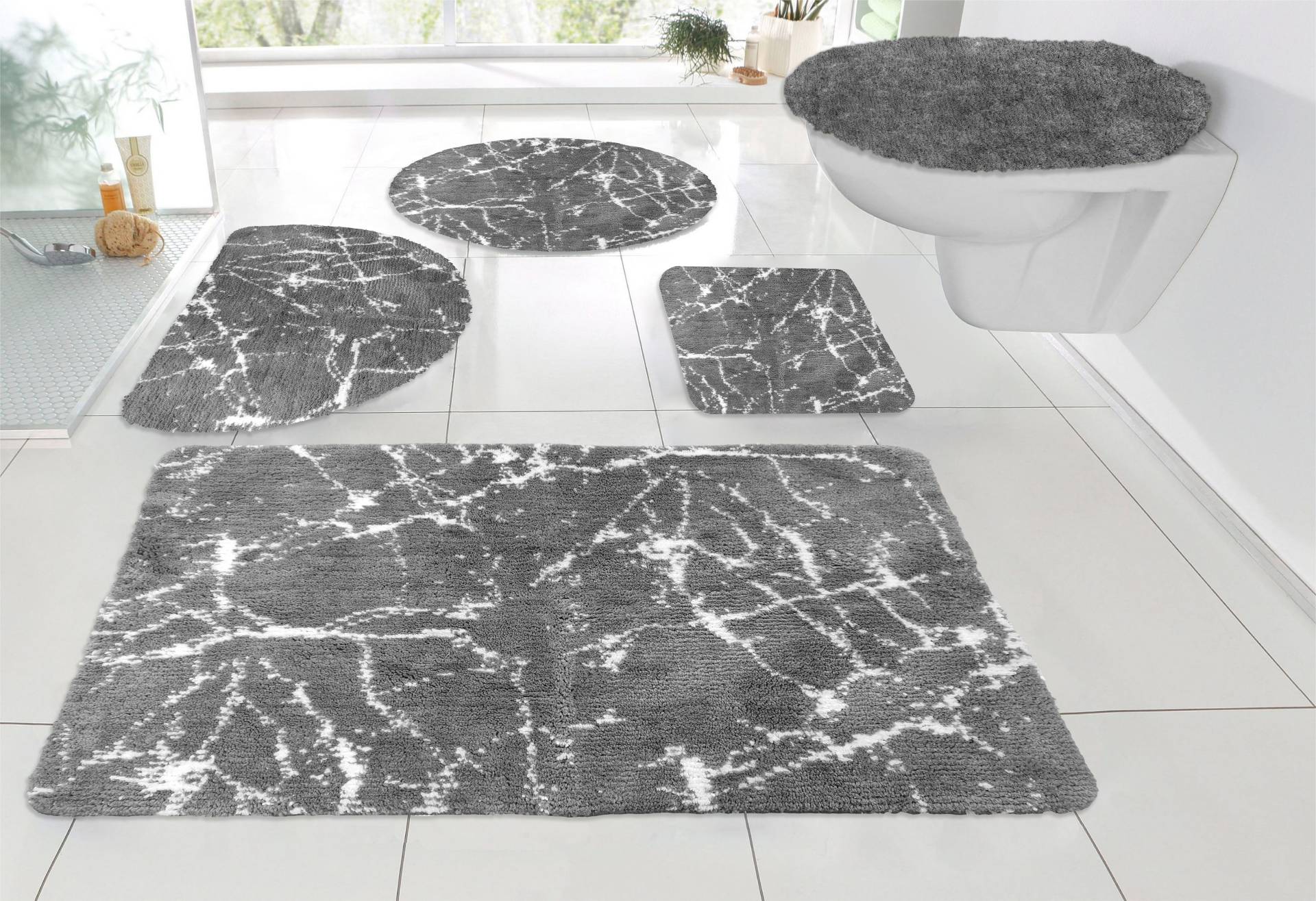 my home Badematte »Marble«, rutschhemmend beschichtet, fussbodenheizungsgeeignet-schnell trocknend-strapazierfähig, Badteppich, Marmor-Design, auch als 3-teiliges Badematten Set von My Home