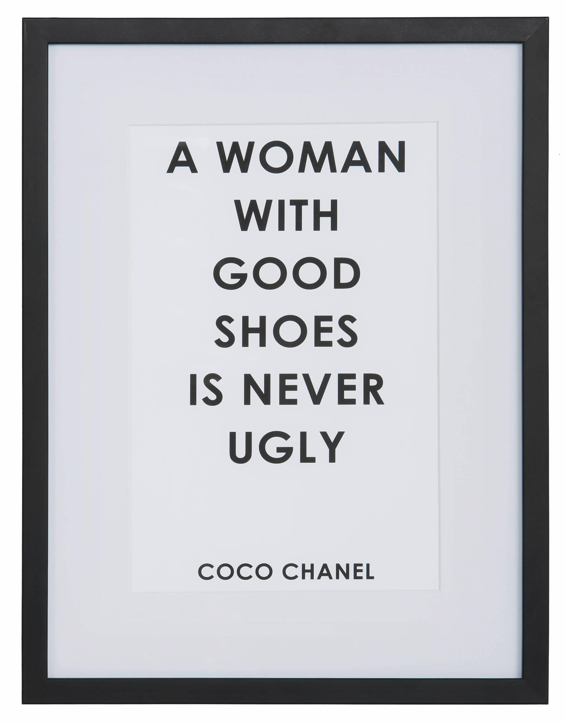 Leonique Bild »Zitat Coco Chanel«, Schriftzug-Schriftzüge-Motivationsbilder-Schwarz-Weiss-Sprüche & Texte, HD Premium Poster-Druck inkl. Holzrahmen von Leonique