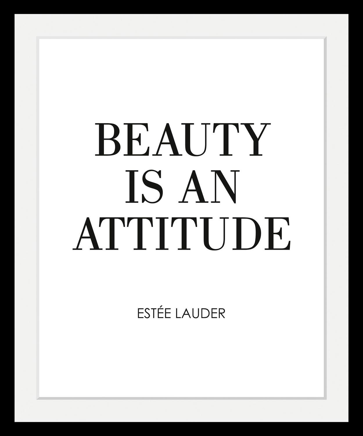 Leonique Bild »Zitat Estée Lauder«, Schwarz-Weiss-Schriftzug-Motivationsbilder-Sprüche & Texte, HD Premium Poster-Druck inkl. Holzrahmen von Leonique