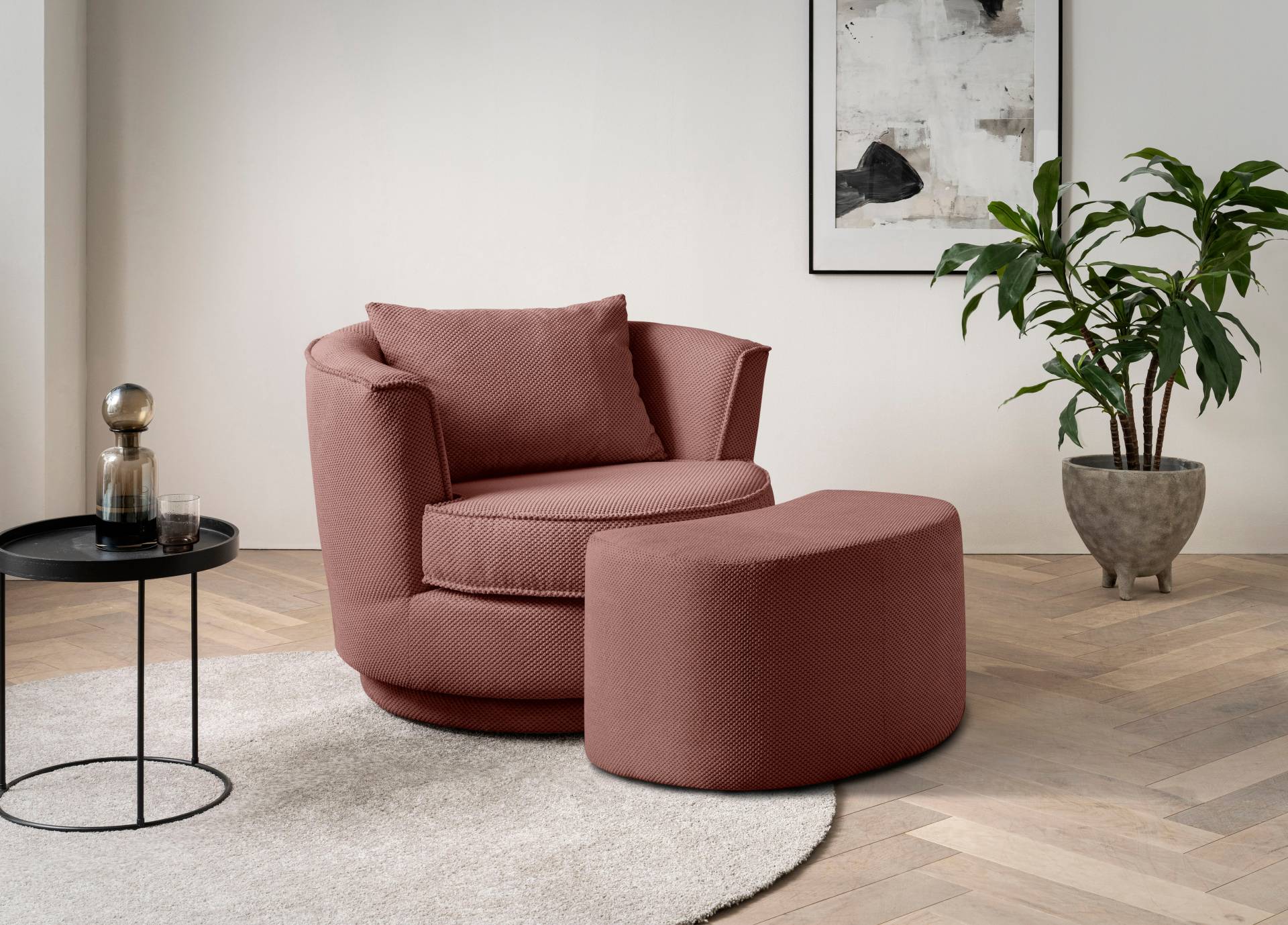 Leonique Drehsessel »MAISIE, Love Seat,Lese-Sessel,Sessel-Set, mit Hocker«, (2 St.), in MEGA CORD und Web-Velours, drehbar 360 Grad mit Hocker von Leonique