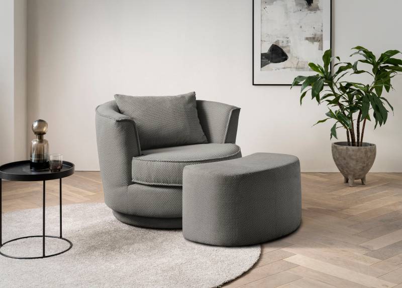 Leonique Drehsessel »MAISIE, Love Seat,Lese-Sessel,Sessel-Set, mit Hocker«, (2 St.), in MEGA CORD und Web-Velours, drehbar 360 Grad mit Hocker von Leonique