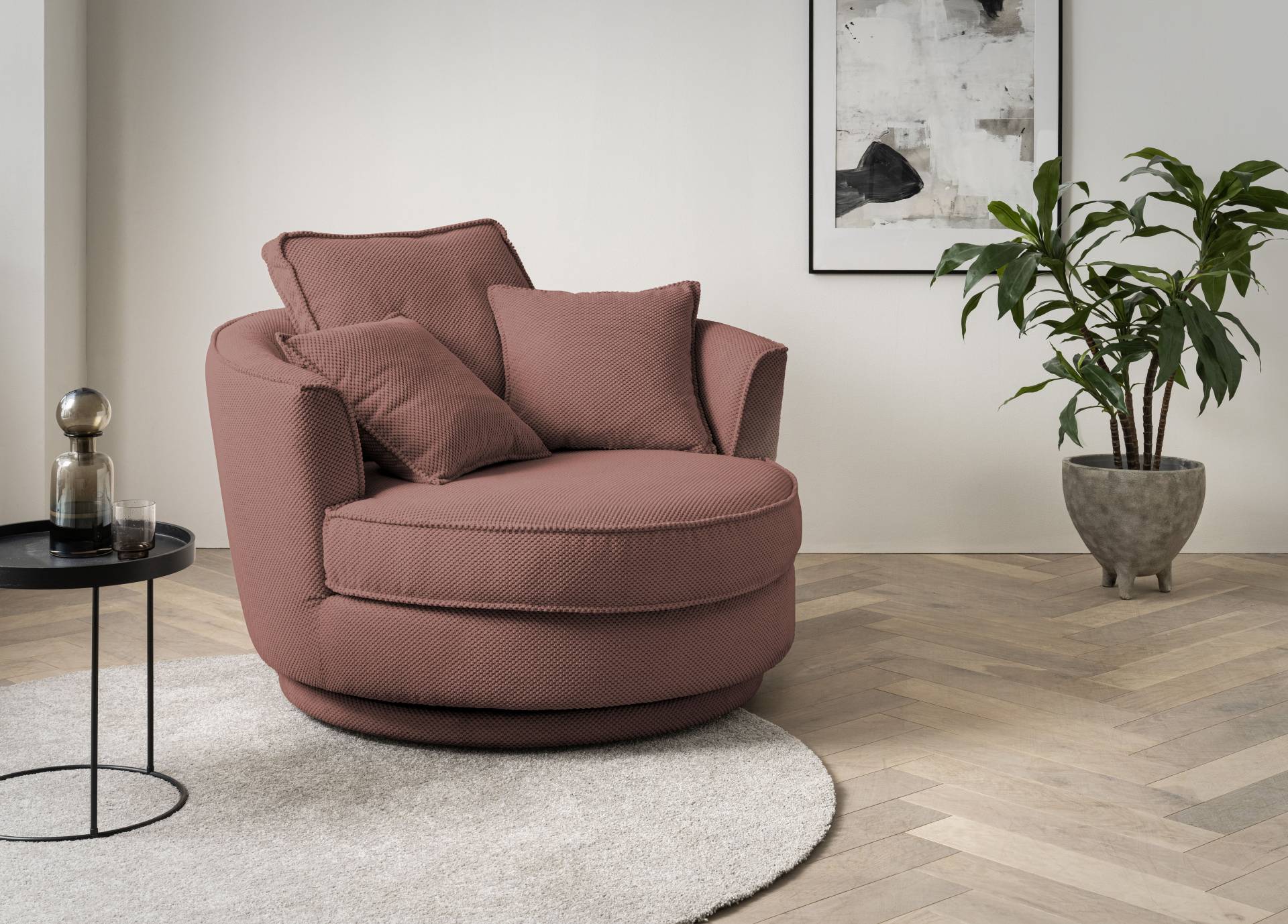 Leonique Drehsessel »MAISIE, Love Seat XXL, Lese-Sessel BIG-«, Sessel in MEGA CORD u. Web-Velours, 360 Grad drehbar von Leonique