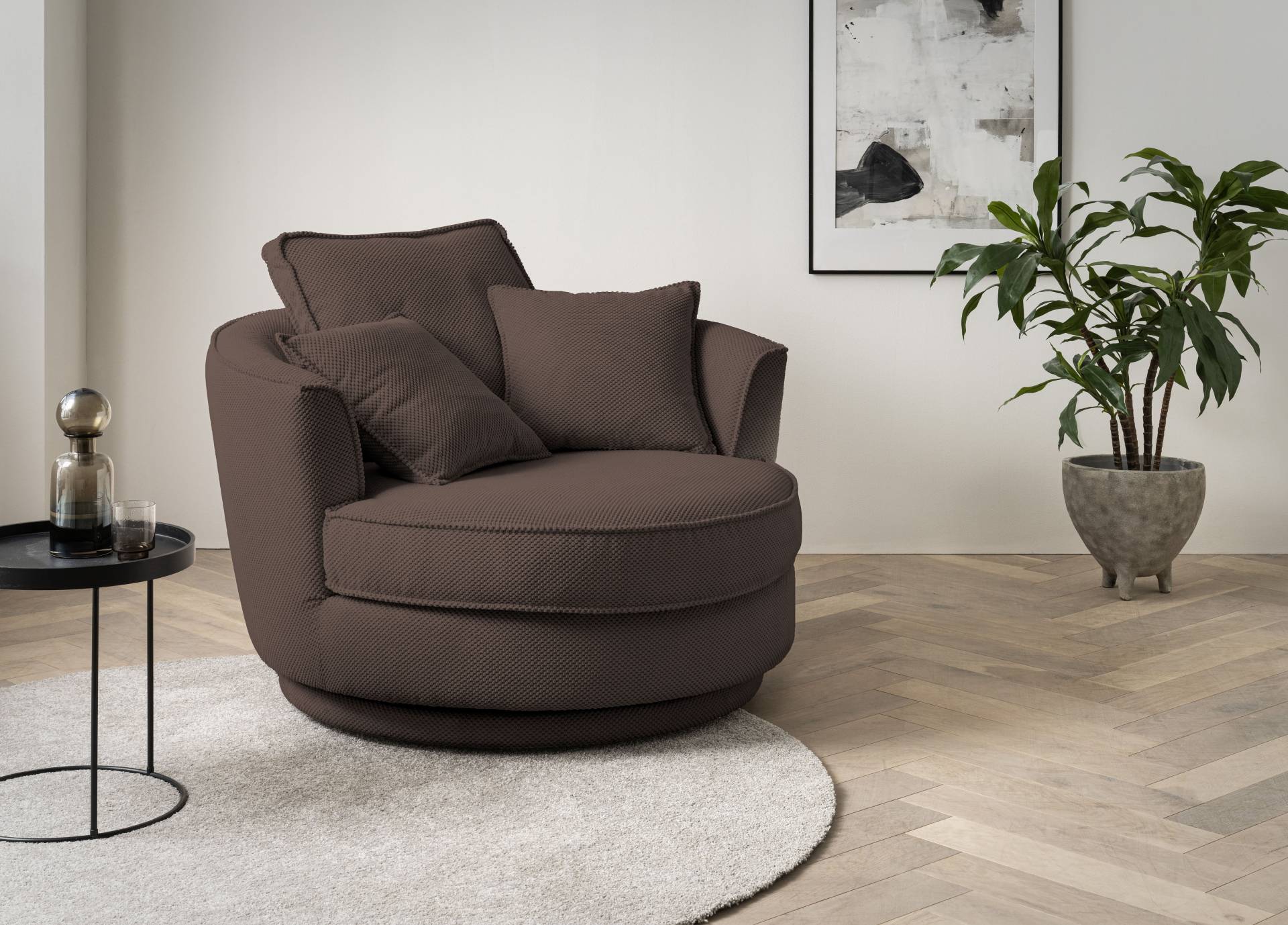 Leonique Drehsessel »MAISIE, Love Seat XXL, Lese-Sessel BIG-«, Sessel in MEGA CORD u. Web-Velours, 360 Grad drehbar von Leonique