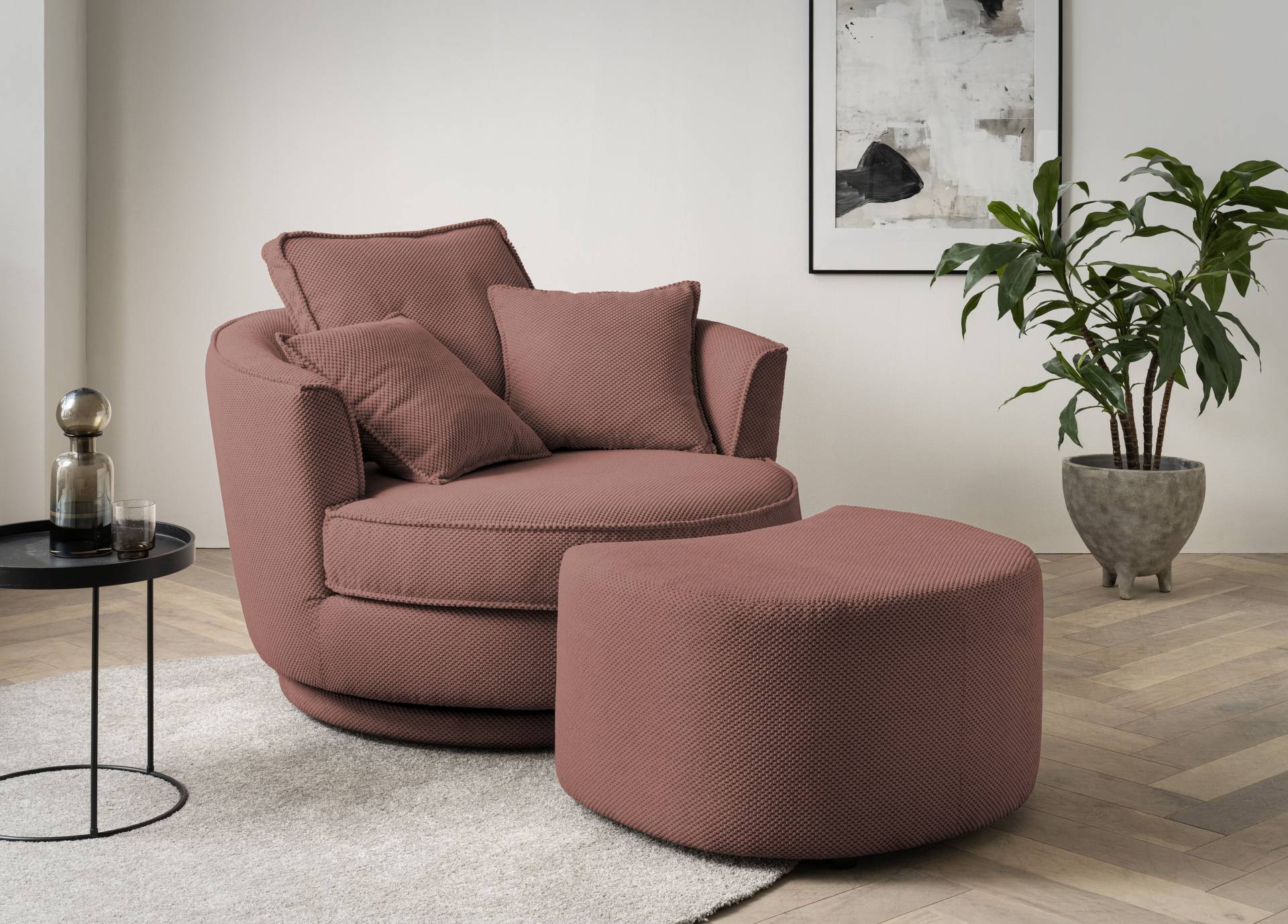 Leonique Drehsessel »MAISIE, Love Seat XXL Lese-Sessel, Big-Sessel mit Hocker,«, (2 St.), Set in MEGA CORD und Web-Velours, drehbar 360 Grad von Leonique