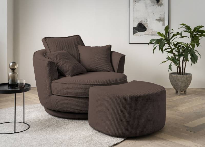 Leonique Drehsessel »MAISIE, Love Seat XXL Lese-Sessel, Big-Sessel mit Hocker,«, (2 St.), Set in MEGA CORD und Web-Velours, drehbar 360 Grad von Leonique