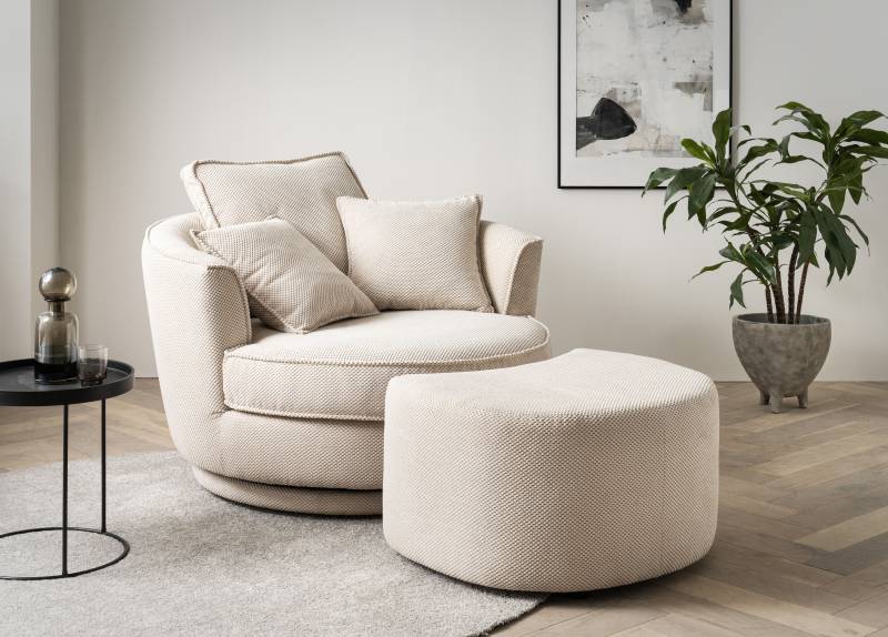 Leonique Drehsessel »MAISIE, Love Seat XXL Lese-Sessel, Big-Sessel mit Hocker,«, (2 St.), Set in MEGA CORD und Web-Velours, drehbar 360 Grad von Leonique