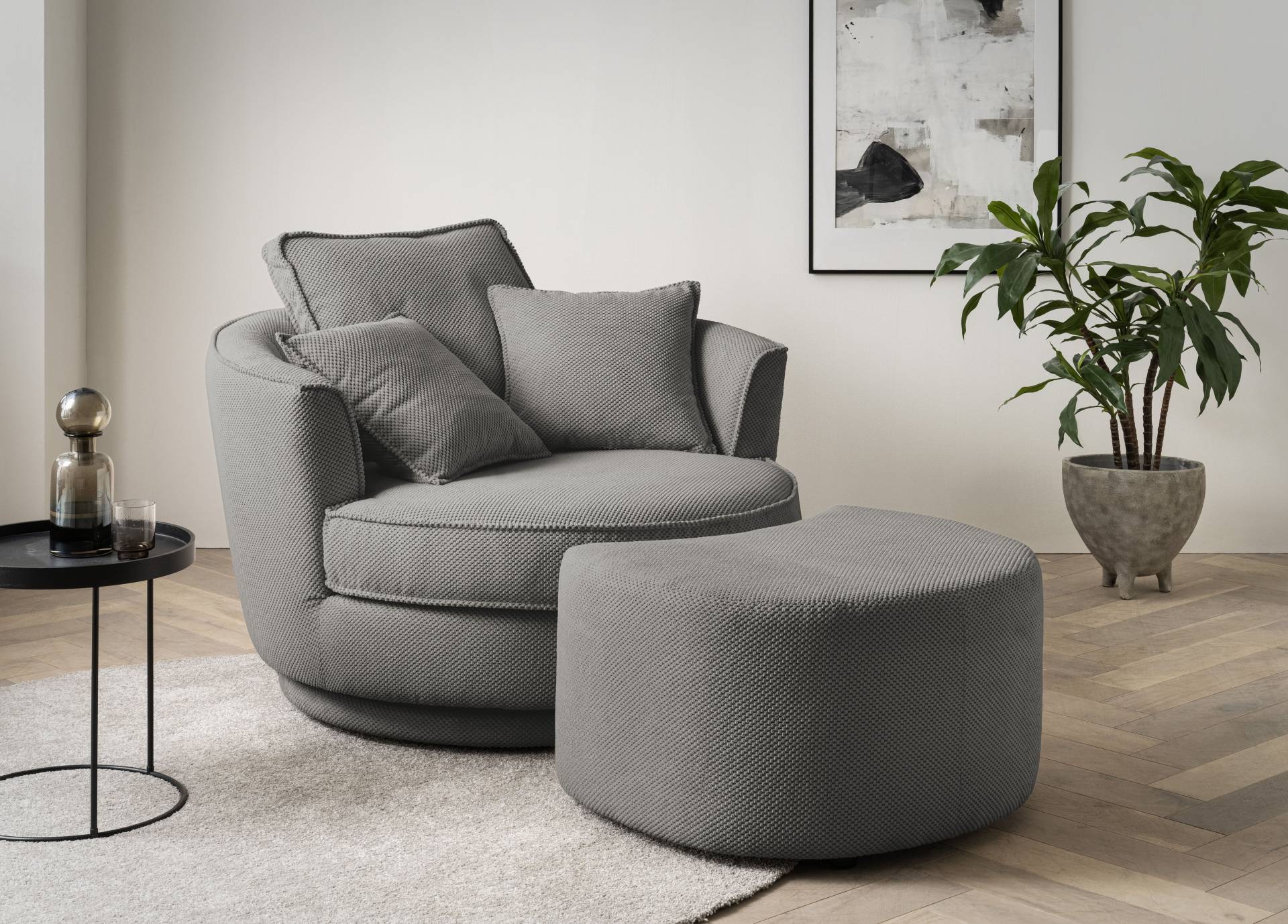 Leonique Drehsessel »MAISIE, Love Seat XXL Lese-Sessel, Big-Sessel mit Hocker,«, (2 St.), Set in MEGA CORD und Web-Velours, drehbar 360 Grad von Leonique