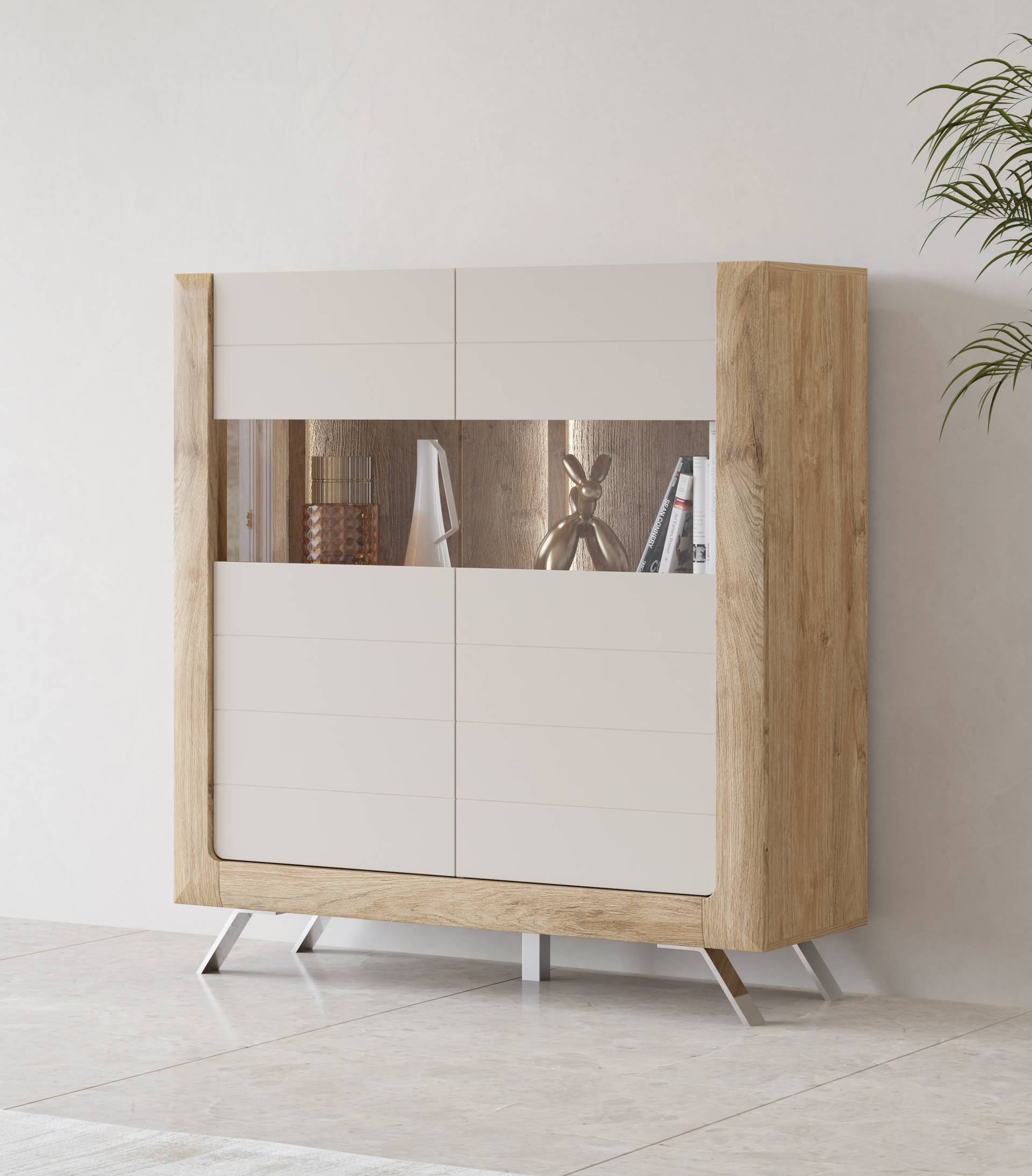 Leonique Highboard »Kasai«, Höhe 136,5 cm, 2 Türen mit Glaseinsatz von Leonique