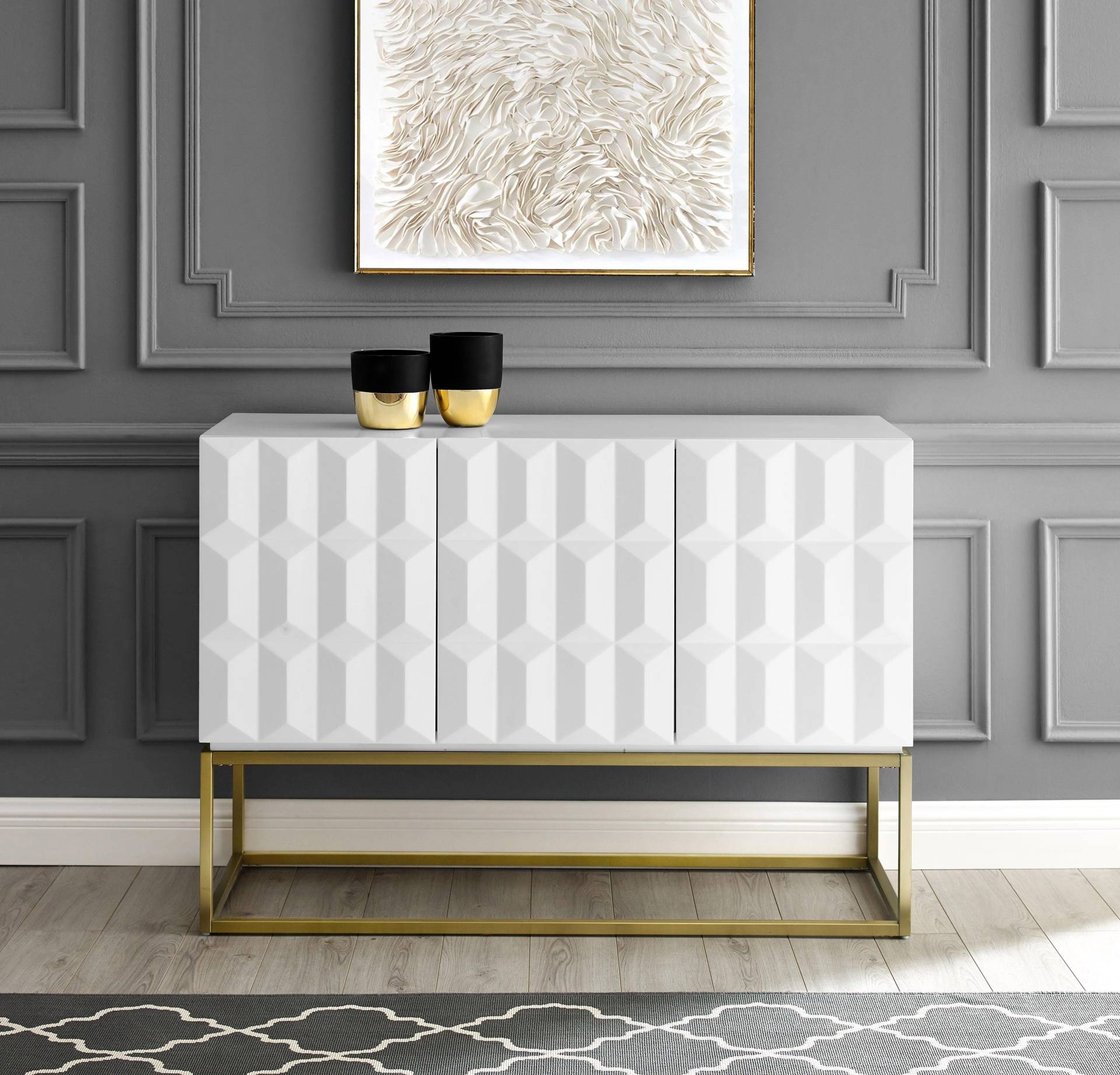 Leonique Sideboard »Alais«, in 3D-Optik, mit viel Stauraum und goldfarbenem Metallgestell von Leonique