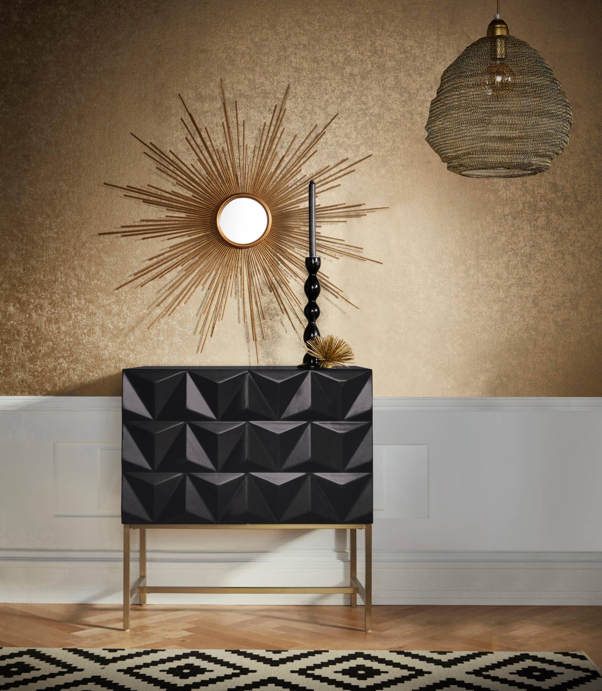 Leonique Sideboard »Rovuma«, in 3D-Optik und goldfarbenem Metallgestell von Leonique