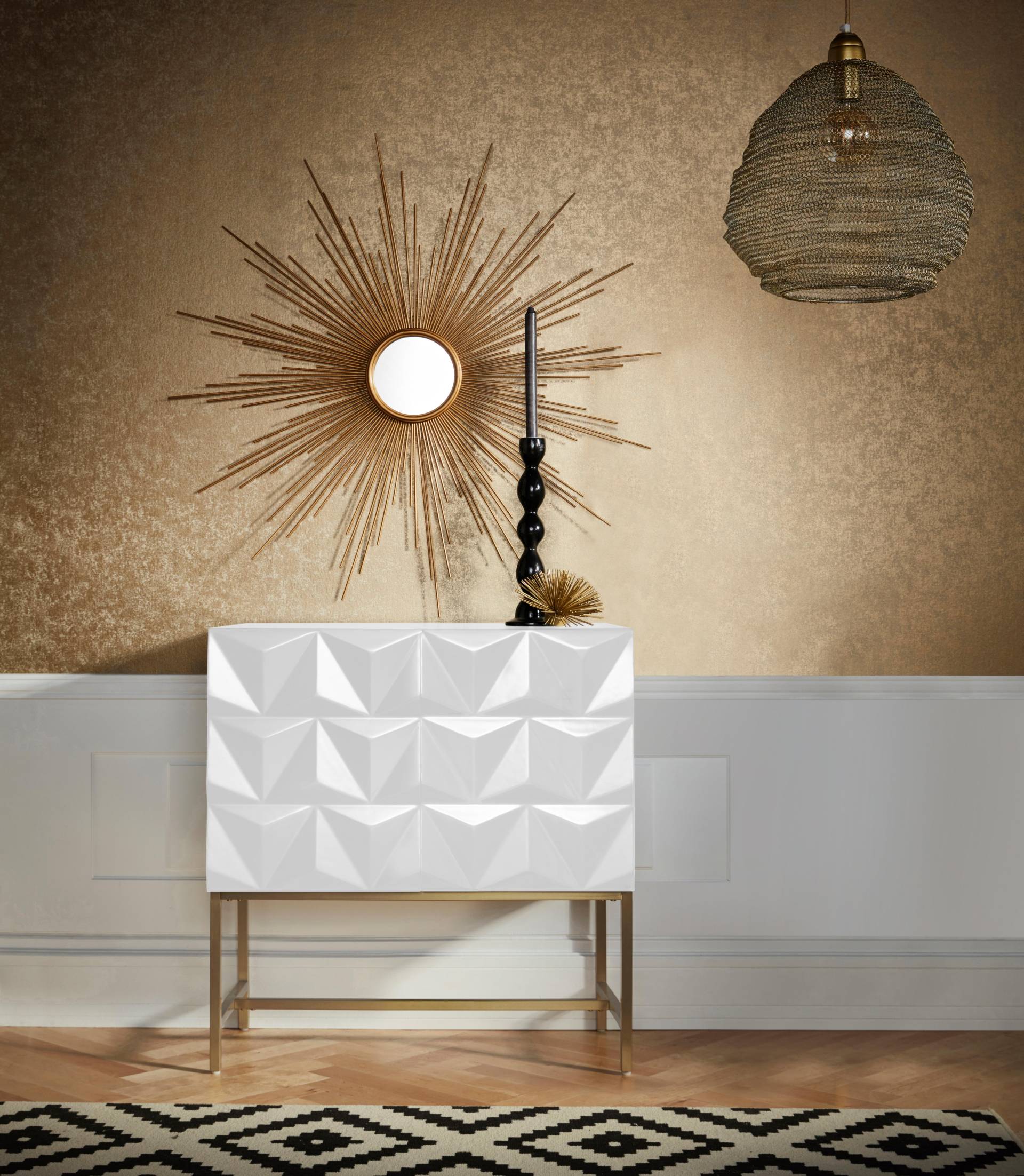 Leonique Sideboard »Rovuma«, in 3D-Optik und goldfarbenem Metallgestell von Leonique