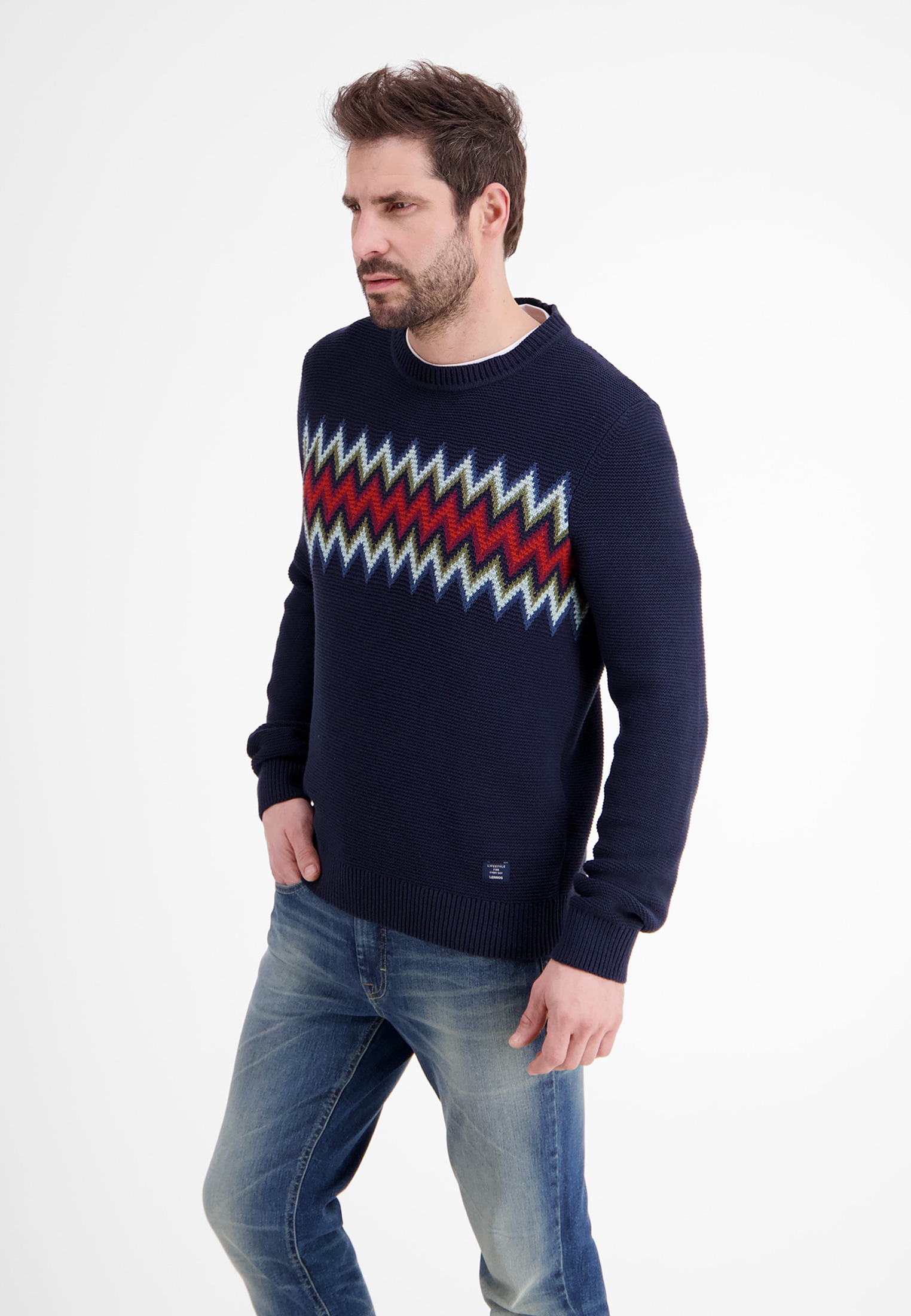 LERROS Norwegerpullover »LERROS Rundhalsstricker *Graphic Norway*« von Lerros