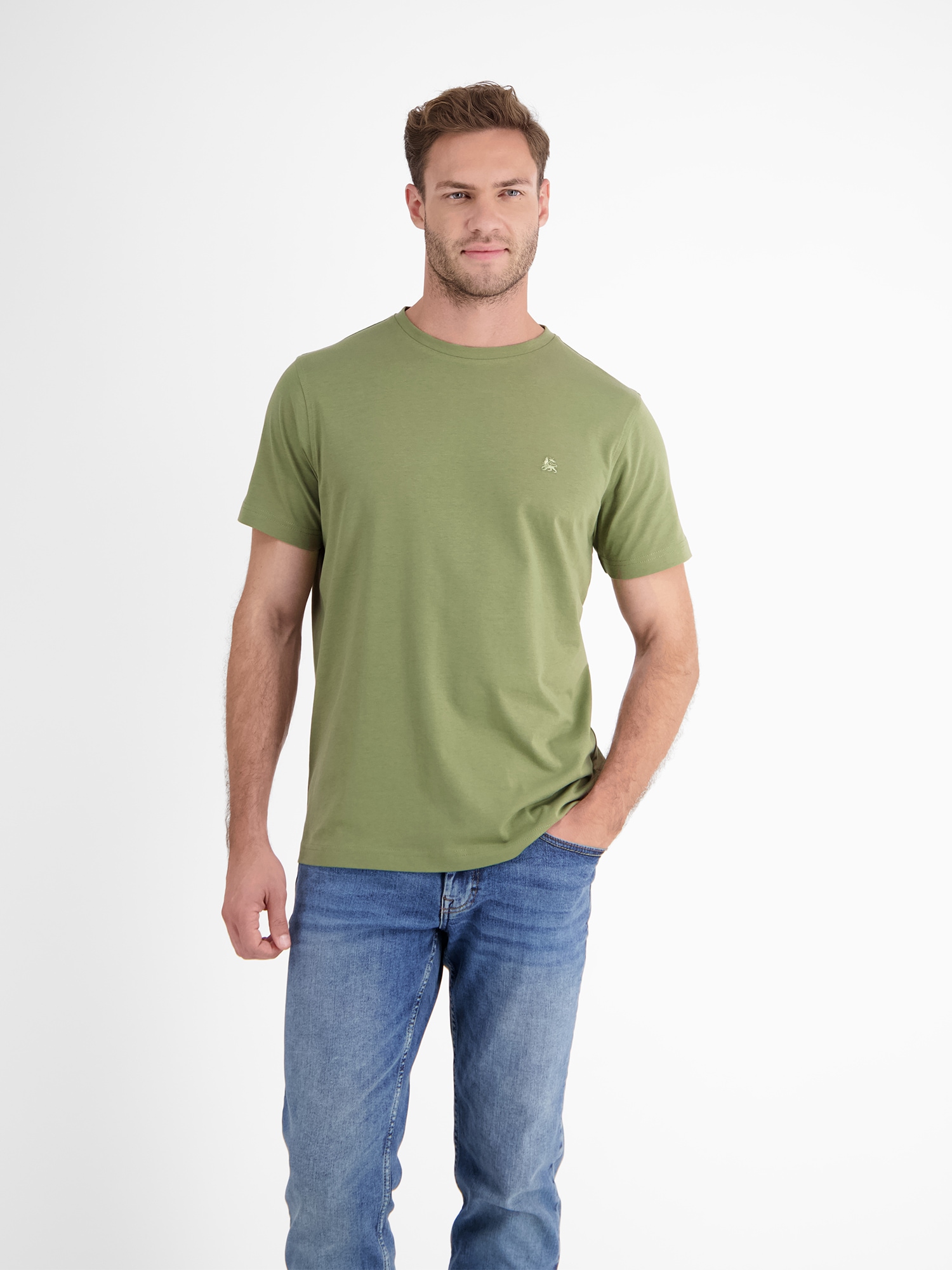 LERROS T-Shirt »LERROS Basic T-Shirt mit Logostitch, unifarben« von Lerros