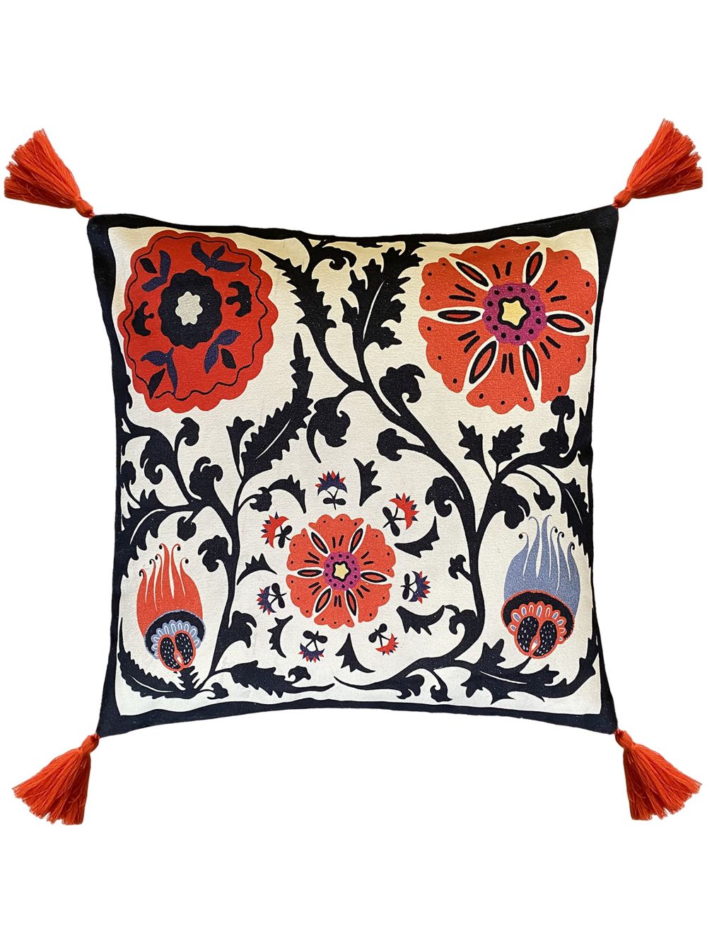 Les-Ottomans floral-print tassel cushion (50cm x 50cm) - White von Les-Ottomans