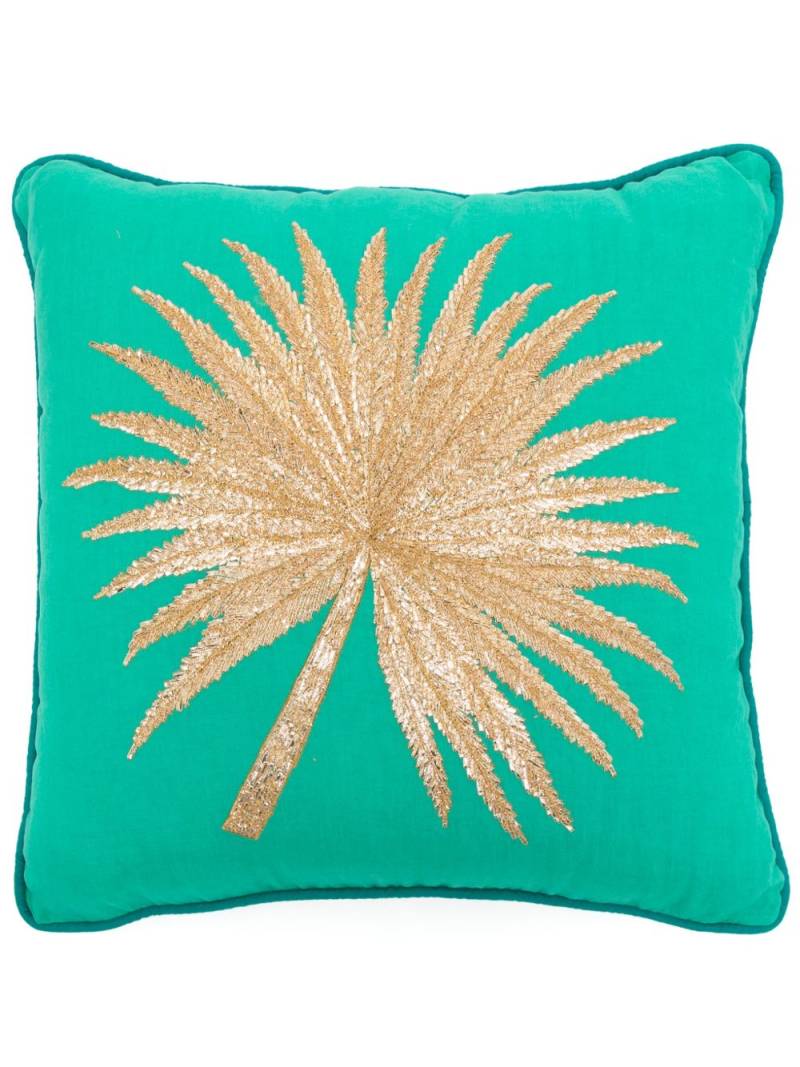 Les-Ottomans hand-embroidered linen cushion (48cm x 48cm) - Green von Les-Ottomans