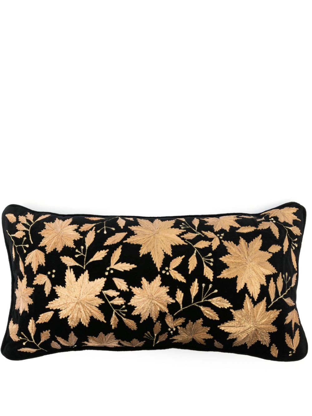 Les-Ottomans x Browns leaves-embroidered velvet cushion (30cm x 60cm) - Black von Les-Ottomans