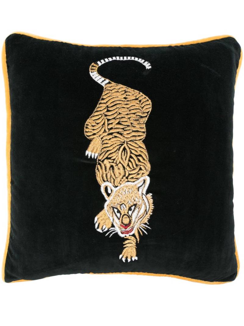 Les-Ottomans x Browns Tiger-embroidered velvet cushion - Black von Les-Ottomans