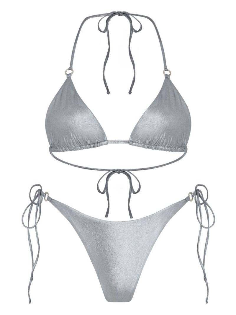 Let's Swim metallic triangle bikini top - Silver von Let's Swim