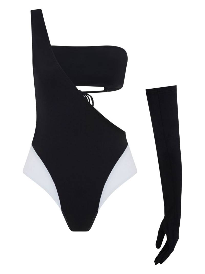 Let's Swim one-shoulder bandeau swimsuit - Black von Let's Swim