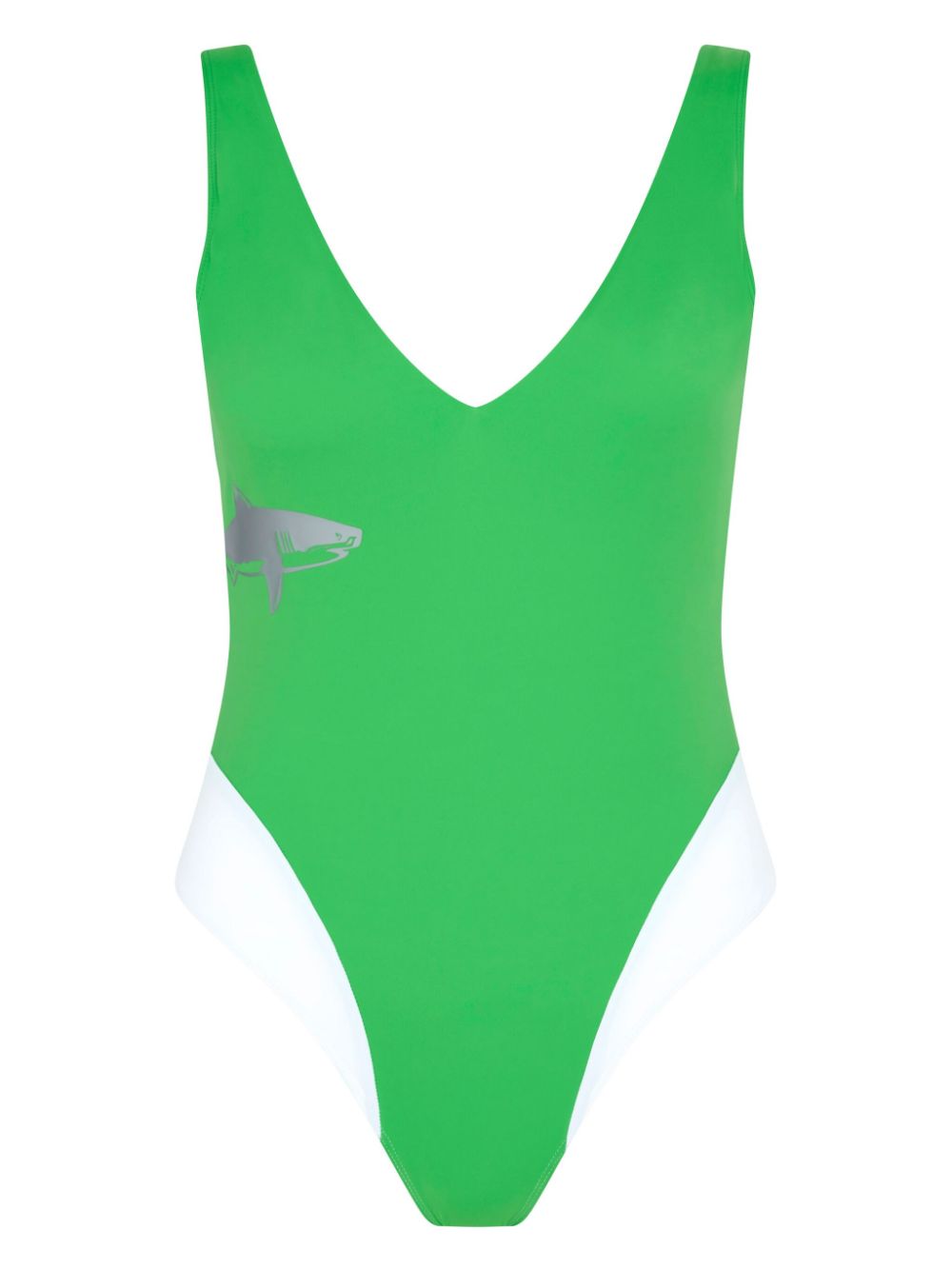 Let's Swim plunging V-neck shark-print swimsuit - Green von Let's Swim