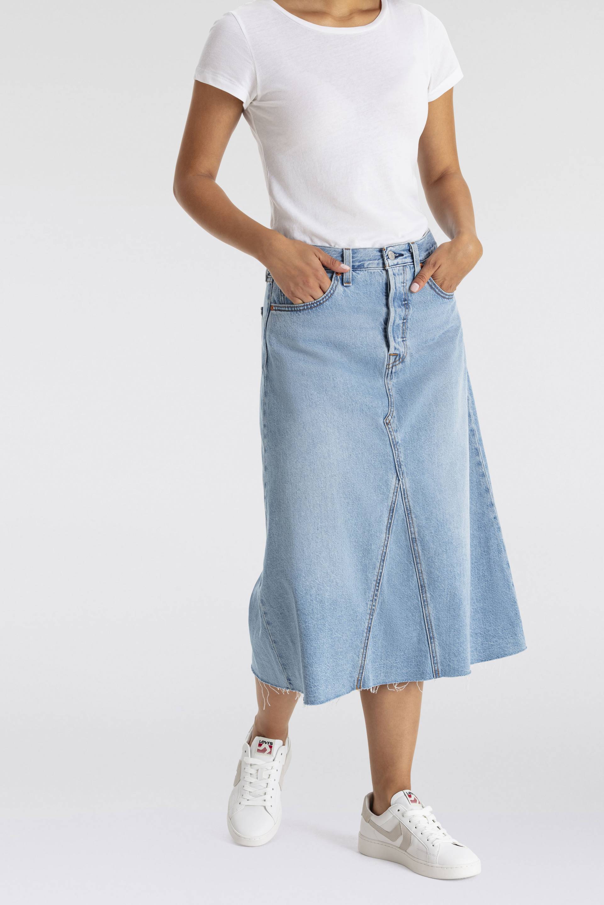 Levi's® Jeansrock »HR A LINE DECON SKIRT«, in trendy Midi-Länge mit ausgefranster Kante von Levi's®