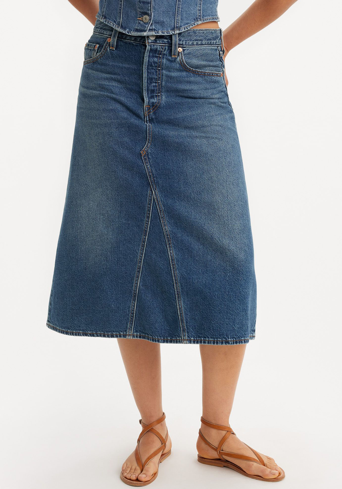 Levi's® Jeansrock »HR A LINE DECON SKIRT«, in trendy Midi-Länge mit ausgefranster Kante von Levi's®