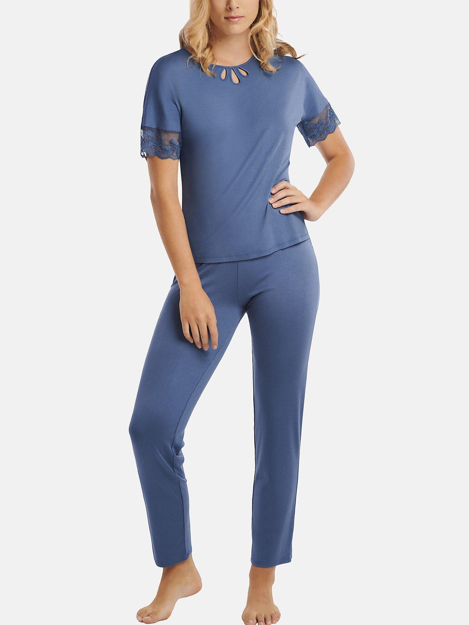 Pyjama Hose Top Kurzarm Juliette Damen Blau XXL von Lisca