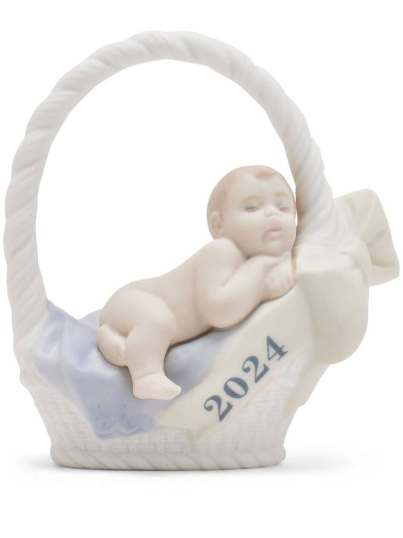 Lladró baby in a basket porcelain sculpture - White von Lladró