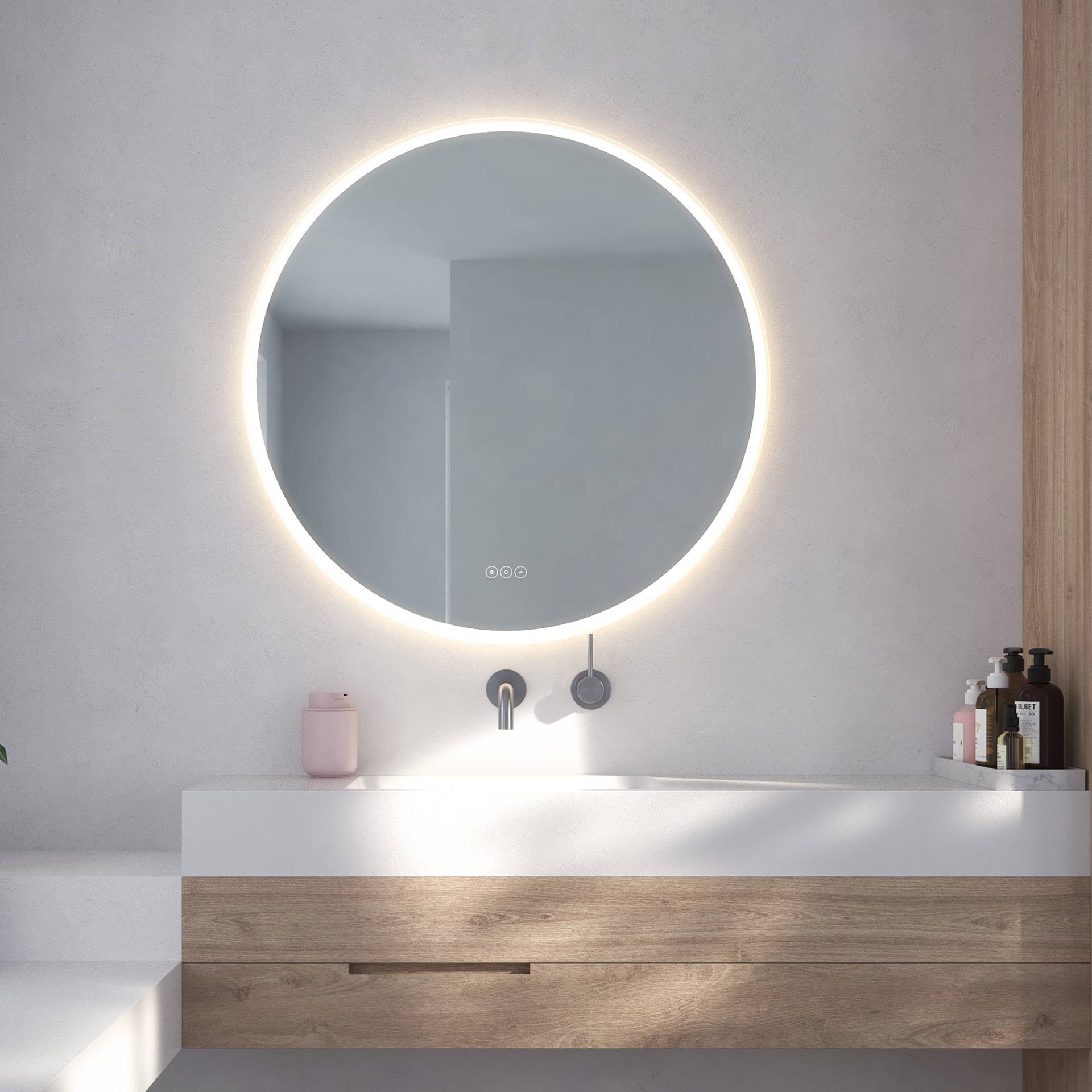 Loevschall Badspiegel »Aalborg Rund, Badezimmerspiegel mit LED Beleuchtung, Lichtspiegel«, Touchpanel für Lichtsteuerung, Verstellbarer Spiegel, MultiWhite® Loevschall Badspiegel »Aalborg Rund, Badezimmerspiegel mit LED Beleuchtung, Lichtspiegel«, Touchpanel für Lichtsteuerung, Verstellbarer Spiegel, MultiWhite® von Loevschall