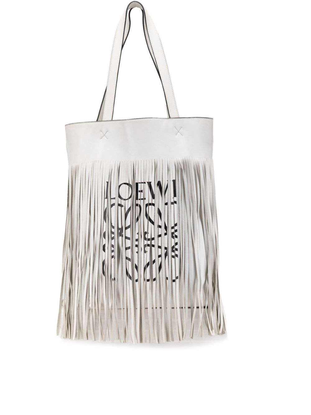 Loewe Pre-Owned 2010-2023 Leather Vertical Logo Fringe tote bag - White von Loewe Pre-Owned