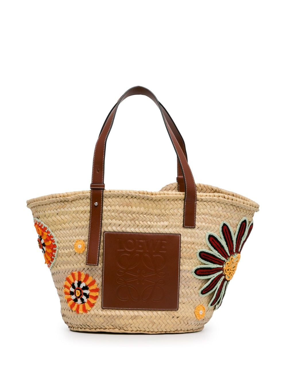 Loewe Pre-Owned 2018 Large Floral Embroidered Raffia Basket tote bag - Brown von Loewe Pre-Owned