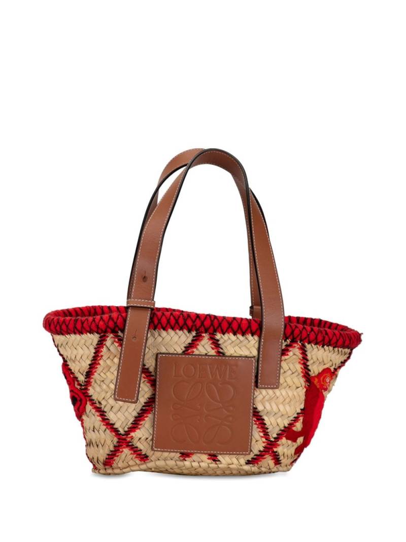 Loewe Pre-Owned 2019 Small Animal Embroidered Raffia Basket tote bag - Brown von Loewe Pre-Owned