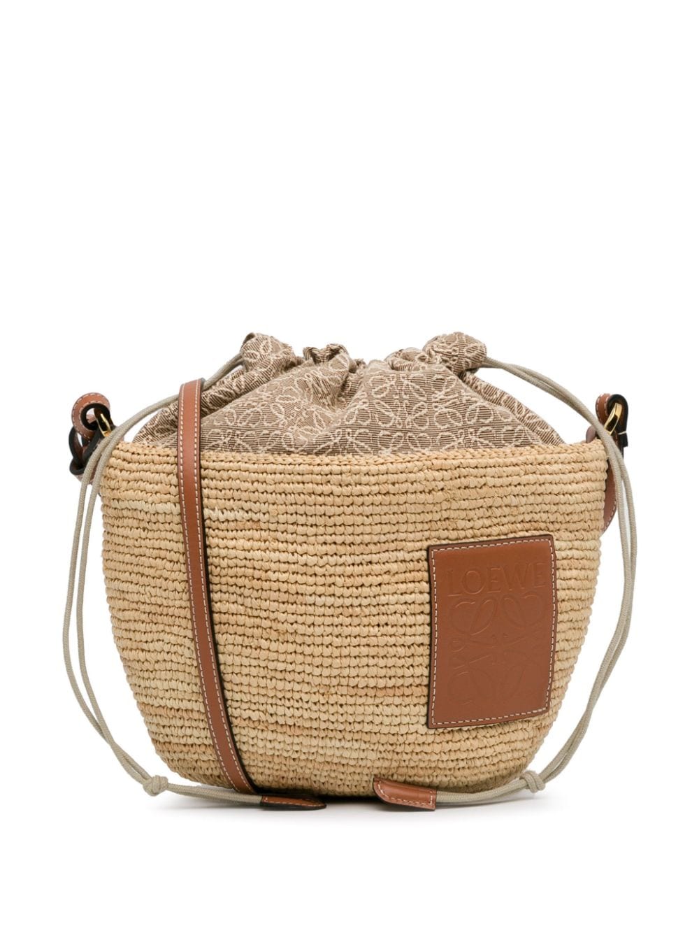 Loewe Pre-Owned 2023 Raffia Anagram Basket Drawstring Pochette bucket bag - Brown von Loewe Pre-Owned