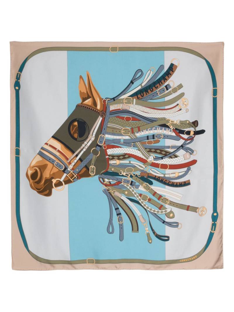 Longchamp Tête de Cheval silk scarf - Blue von Longchamp