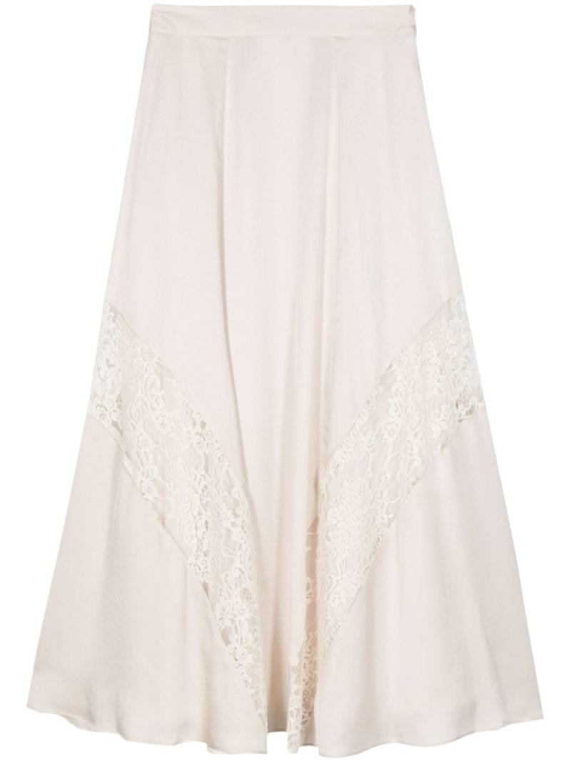 Lorena Antoniazzi lace-detail satin midi skirt - Neutrals von Lorena Antoniazzi