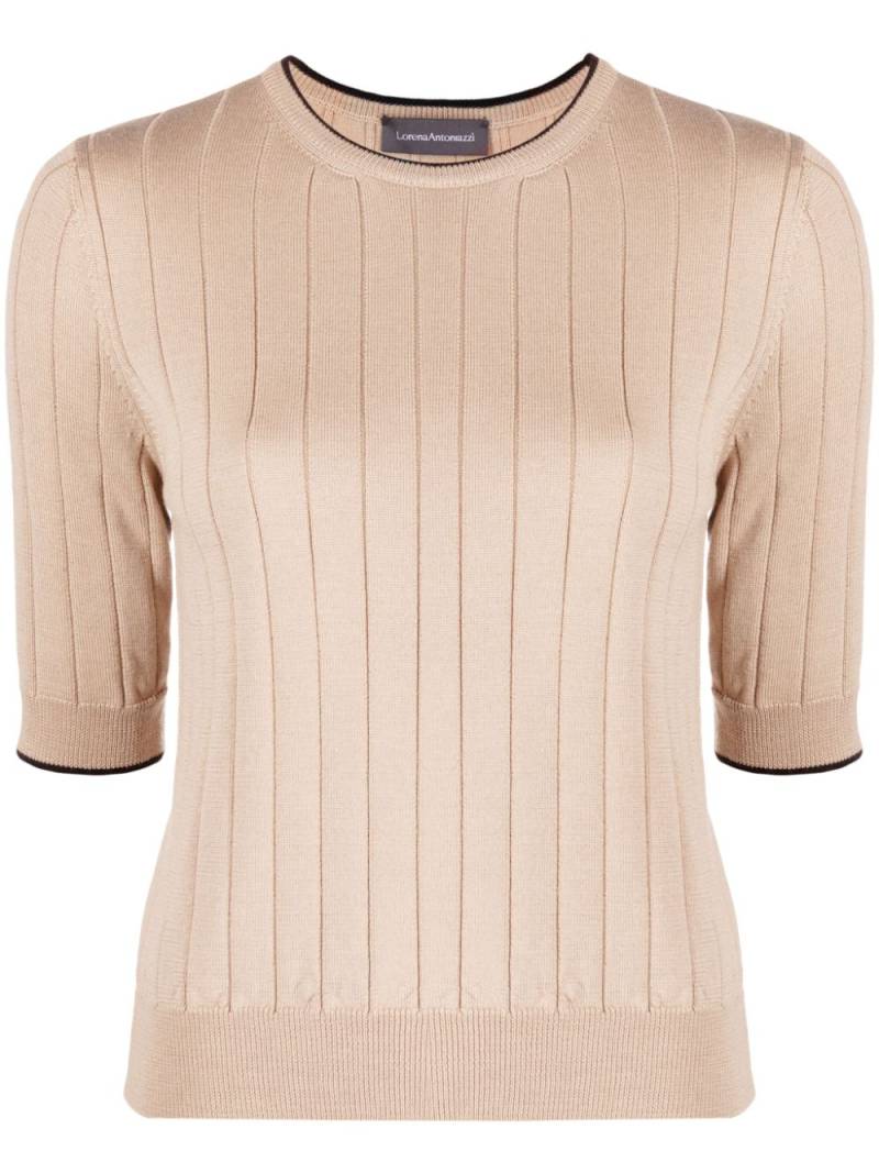 Lorena Antoniazzi short-sleeve wool blend ribbed-knit top - Neutrals von Lorena Antoniazzi